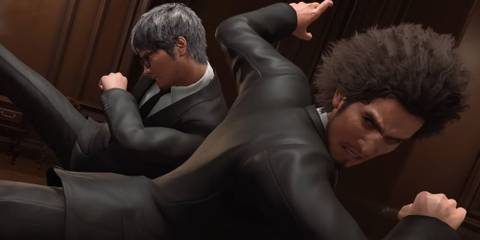 Ichiban and Kiryu  throwing out kicks 