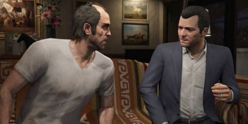 Michael and Trevor talking on a couch  in Grand Theft Auto 5