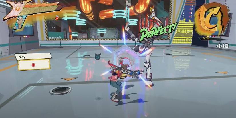 Chai parrying an enemy 