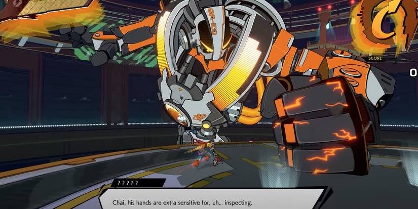 Giant robot smashing fist down near Chai 