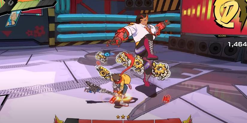 Rekka attacking Chai with a large swing 