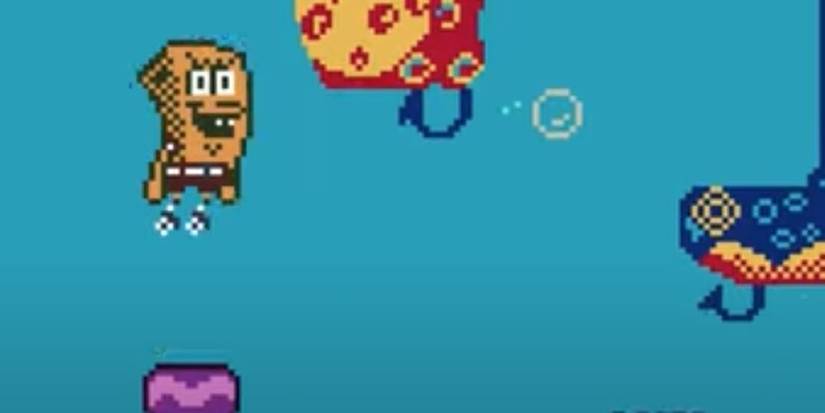 SpongeBob jumping between platforms 