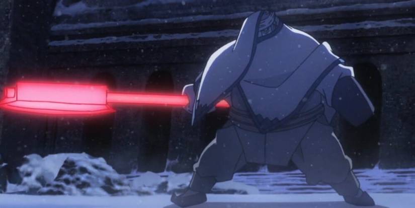 Kinshiki with a red glowing weapon 