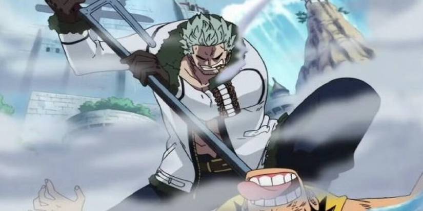 Smoker standing over Luffy 