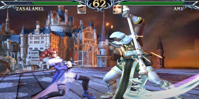 Zasalamel fighting Amy in front of a castle 