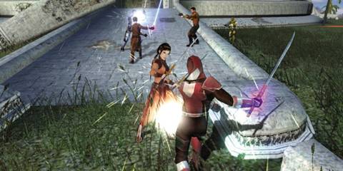 Jedi and Sith clashing near a tomb 