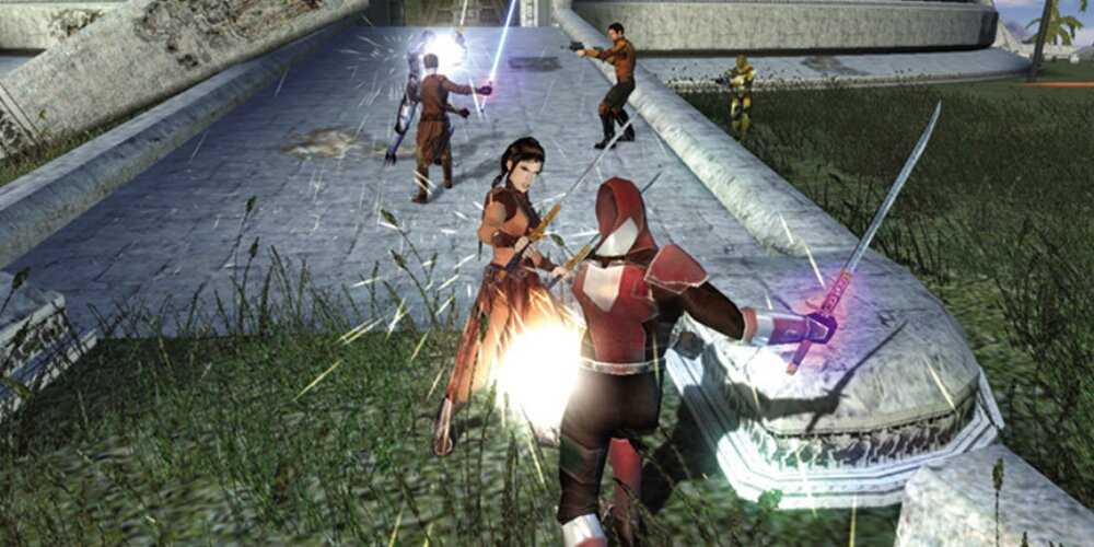 Jedi and Sith clashing near a tomb