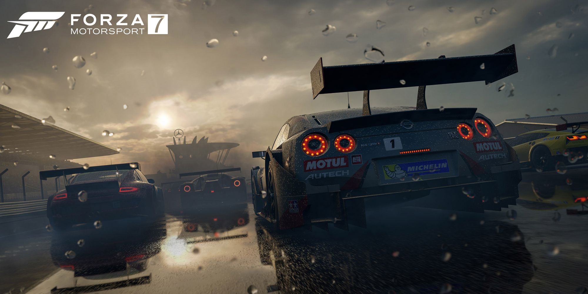 Screenshot from Forza Motorsport 7 showcasing a Nissan GTR among other cars-1