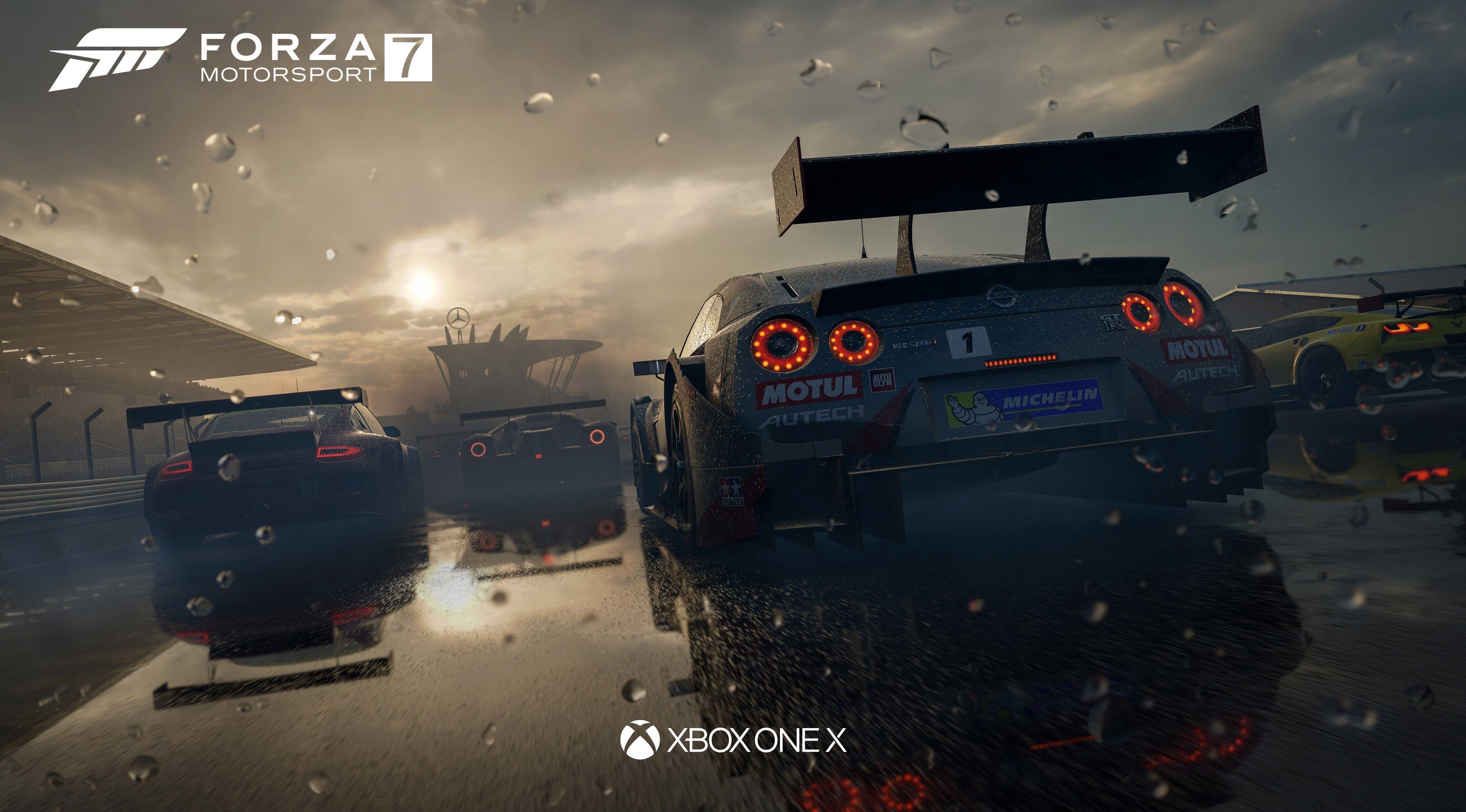 Screenshot from Forza Motorsport 7 showcasing a Nissan GTR among other cars