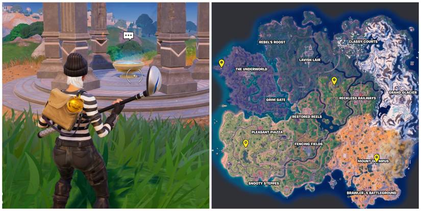 player near scrying pool and map with marked locations