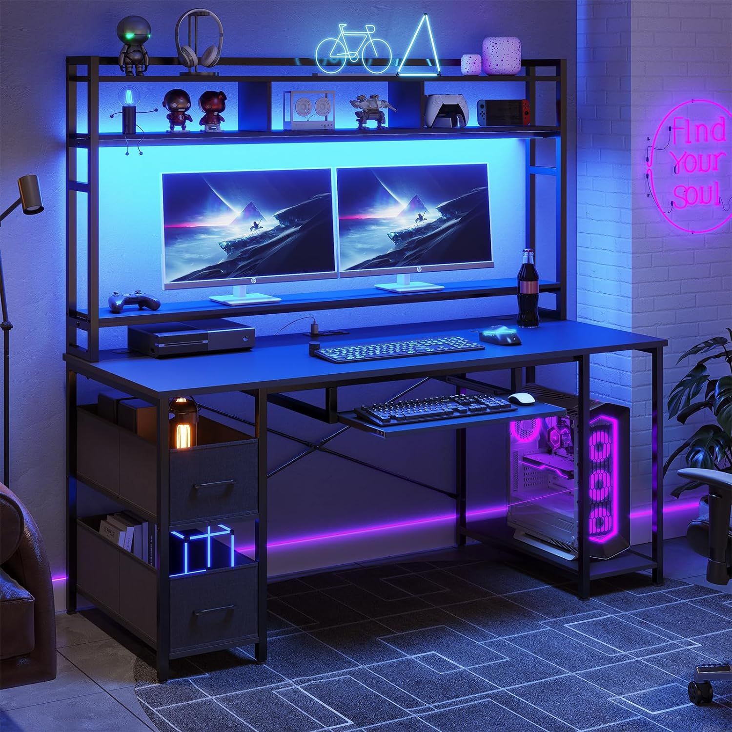 SEDETA 55-inch Gaming Computer Desk with LED Lights