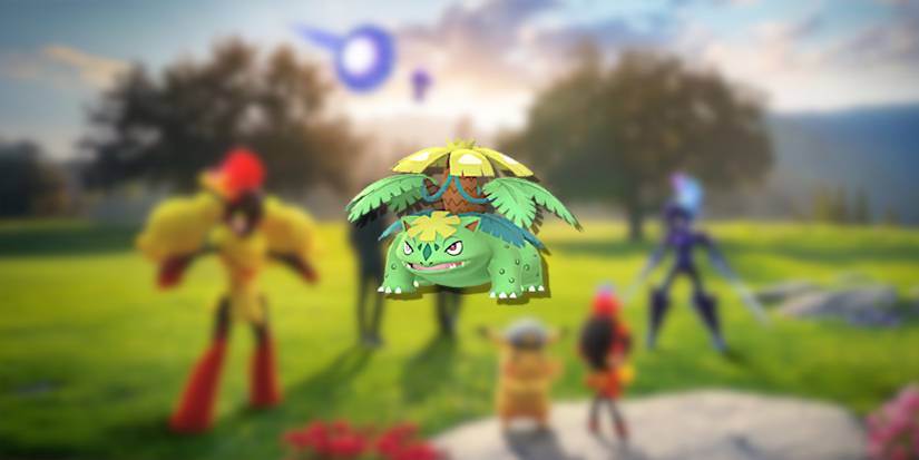 Image of Shiny Venusaur in the foreground from Pokemon GO