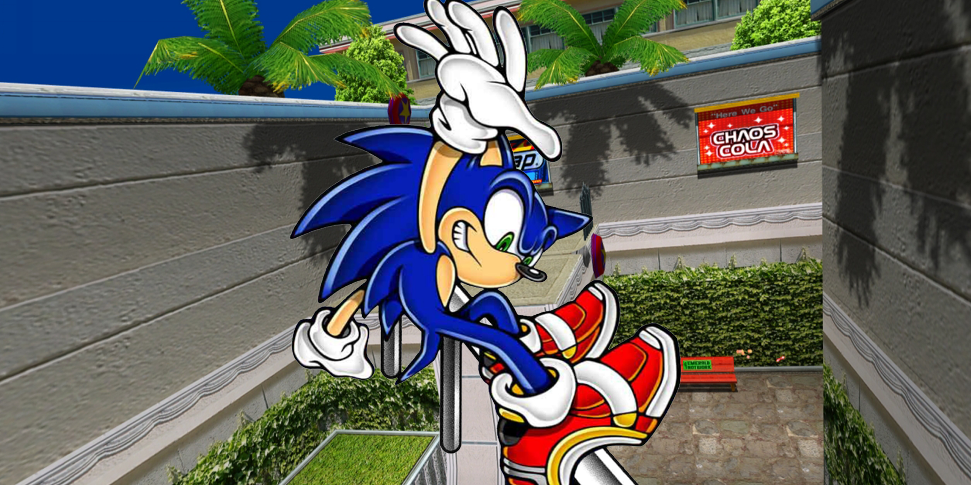 Sonic skateboarding in Sonic Riders