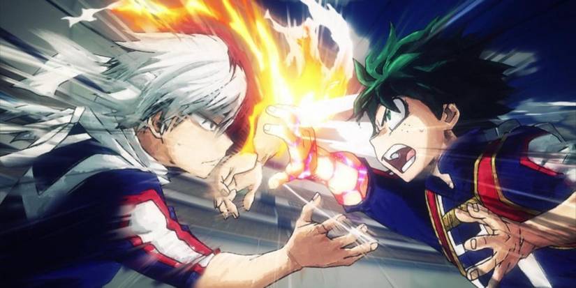 Shoto Todoroki and Deku clash during the Sports Festival.