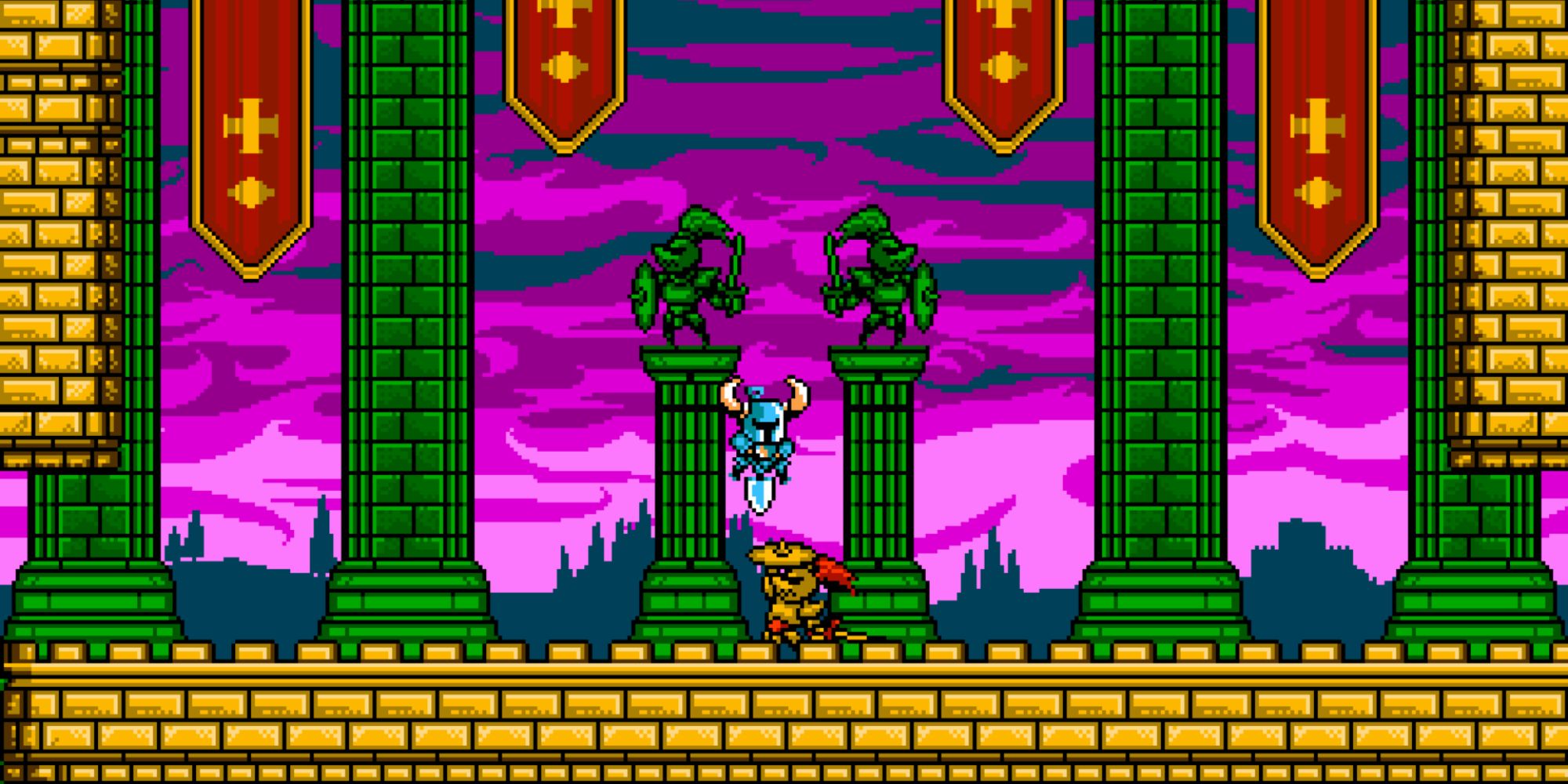 Shovel Knight attacking a gold knight