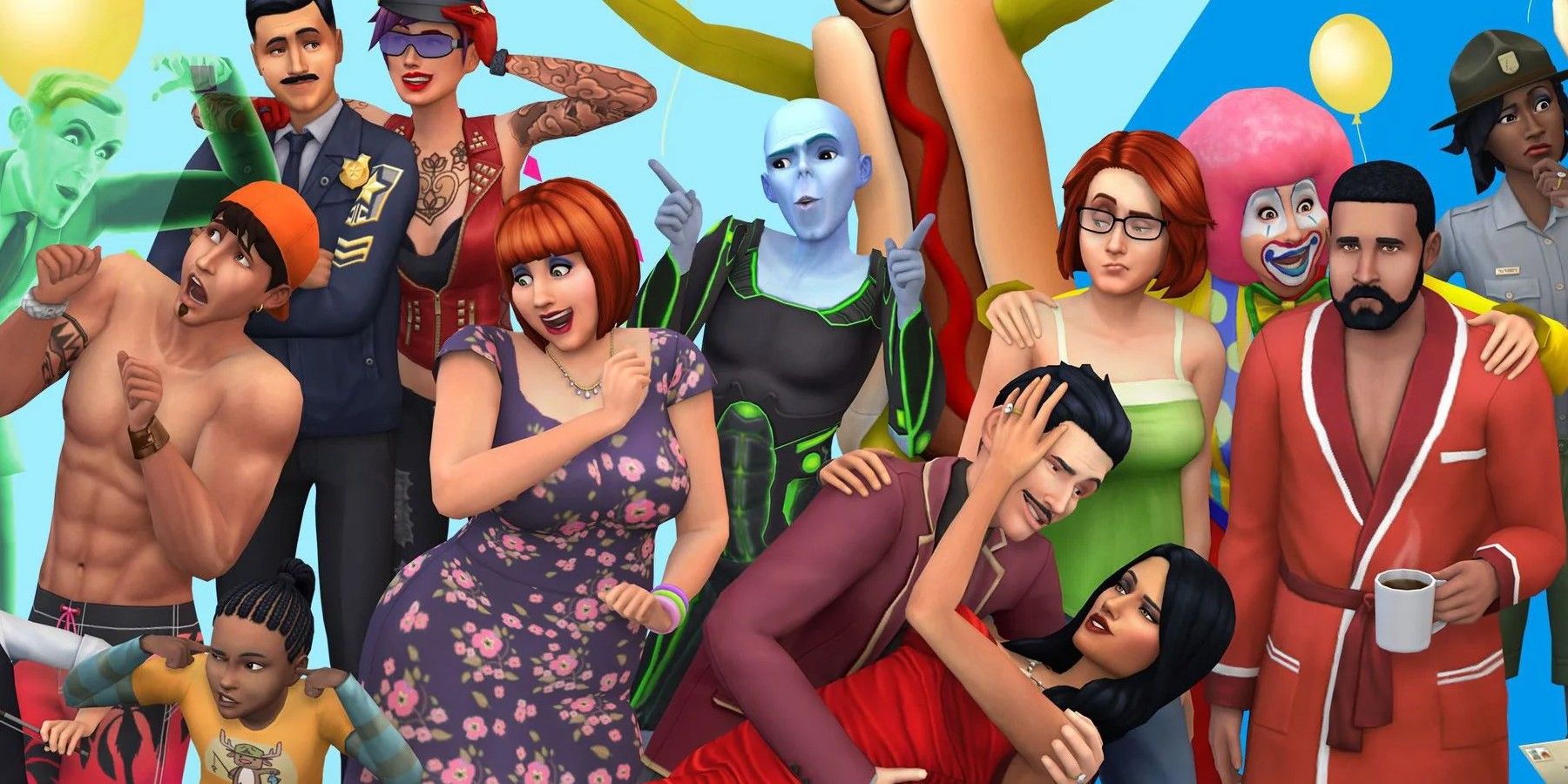 sims 4 key art featuring various official characters