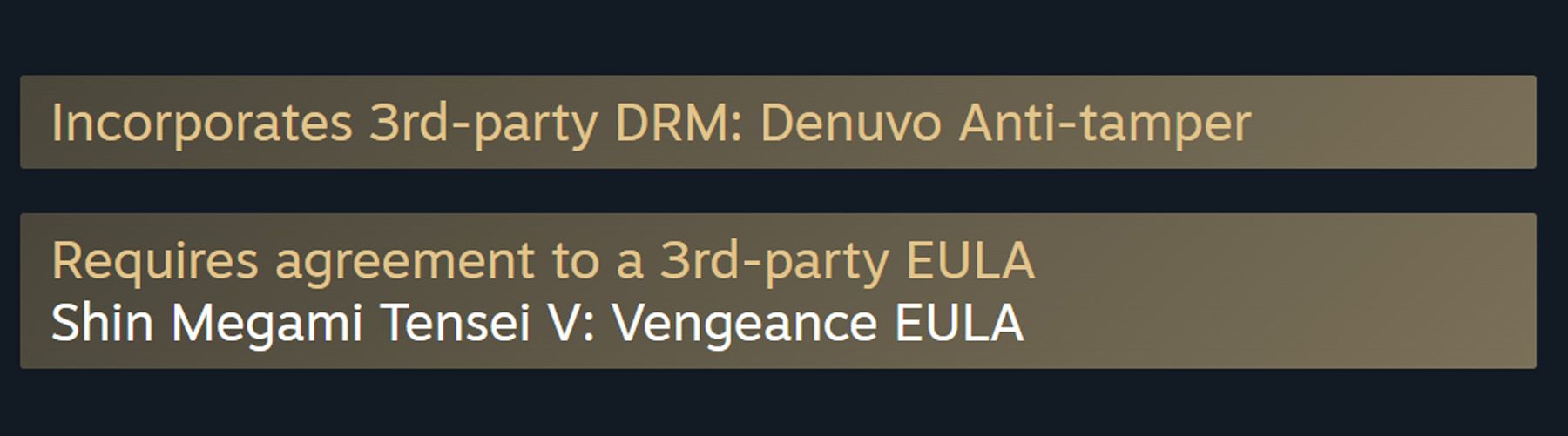 SMT 5 Vengeance Steam Denuvo Anti-Tamper confirmation