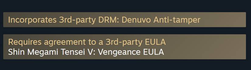 SMT 5 Vengeance Steam Denuvo Anti-Tamper confirmation