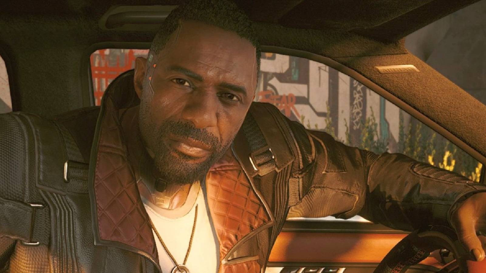 solomon reed leaning over a steering wheel in a cyberpunk 2077 phantom liberty cutscene