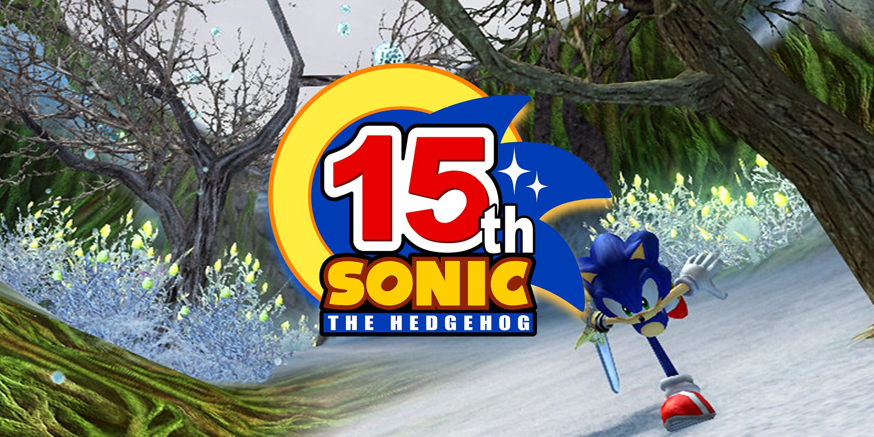 Sonic and the Black Knight screenshot of Sonic running with a 15th anniversary logo