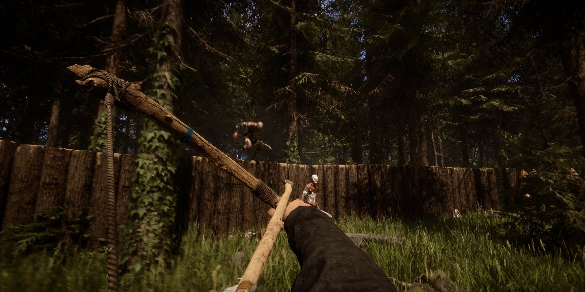 Shooting an arrow at an enemy in Sons Of The Forest