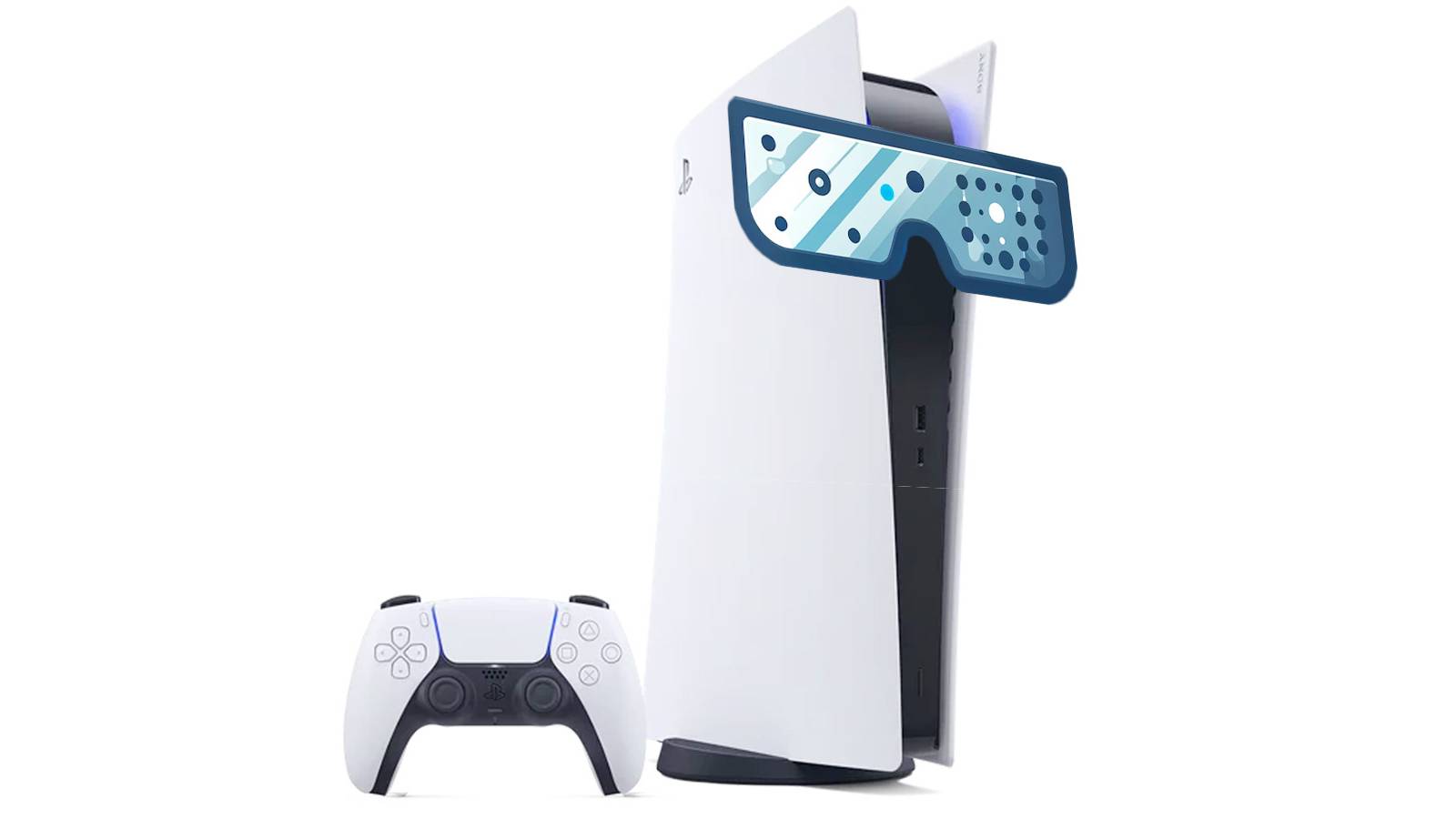 Sony PlayStation 5 PS5 wearing AR glasses composite