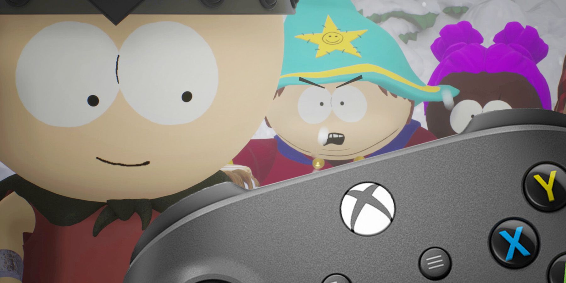 South Park Snow Day Stan looking at Xbox controller composite
