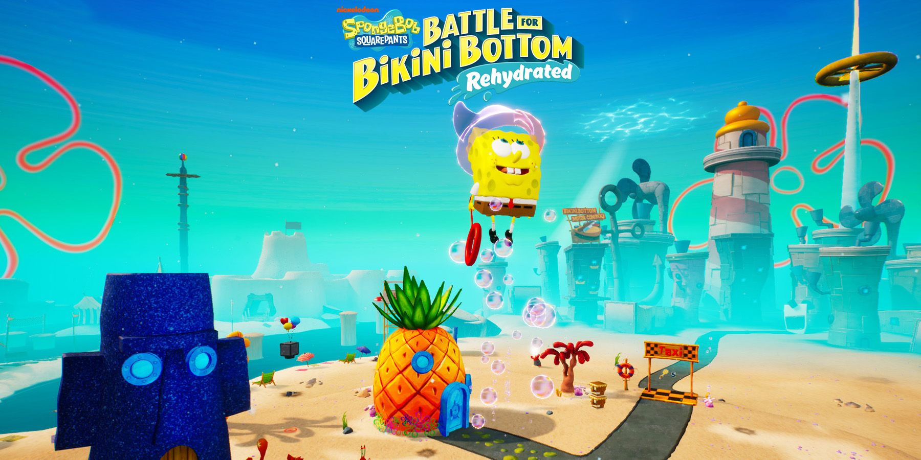 SpongeBob SquarePants Battle for Bikini Bottom Rehydrated promo screenshot with game logo