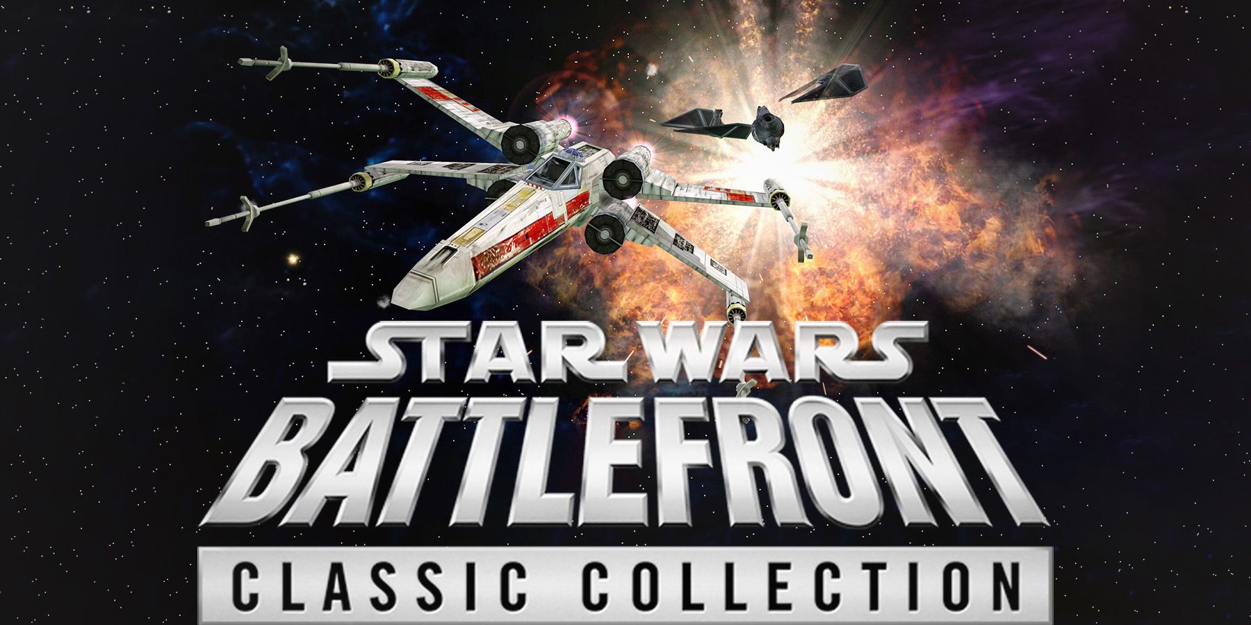 Star Wars Battlefront Classic Collection X-wing promo screenshot with game logo