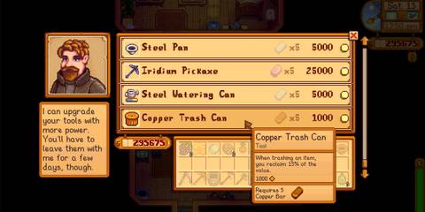 Image of the Copper Trash Can available at the Blacksmith in Stardew Valley