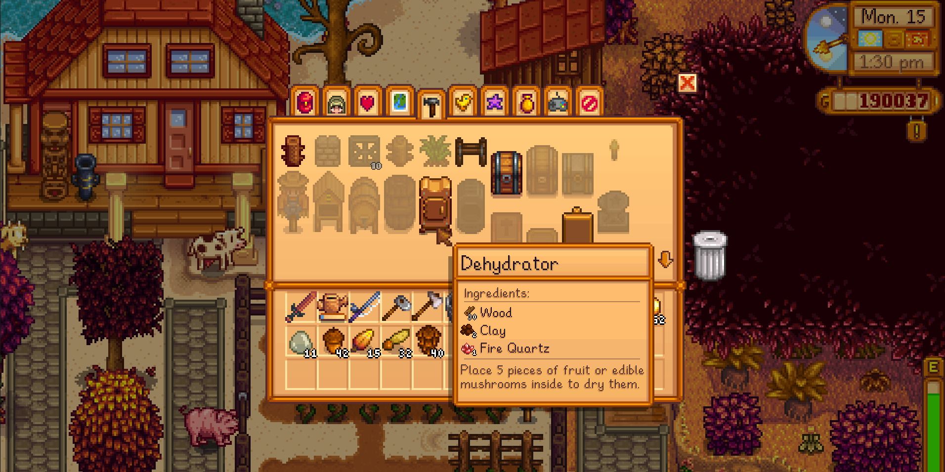 Image of the required ingredients for the dehydrator in Stardew Valley