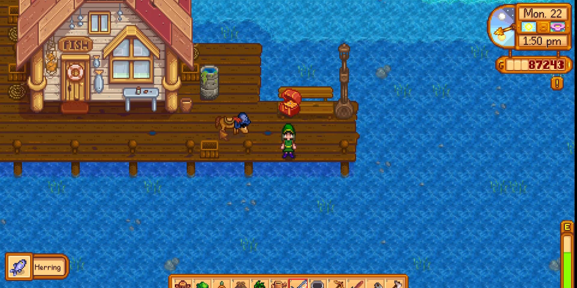 Image of a fishing treasure chest while fishing in Stardew Valley