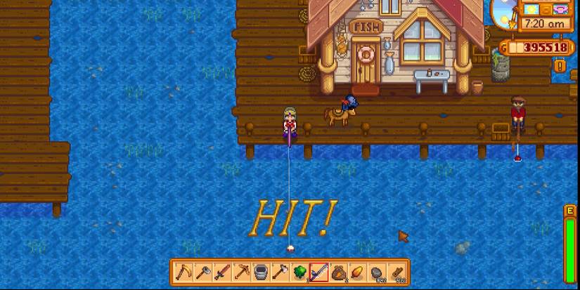 Image of a character fishing in the ocean in Stardew Valley