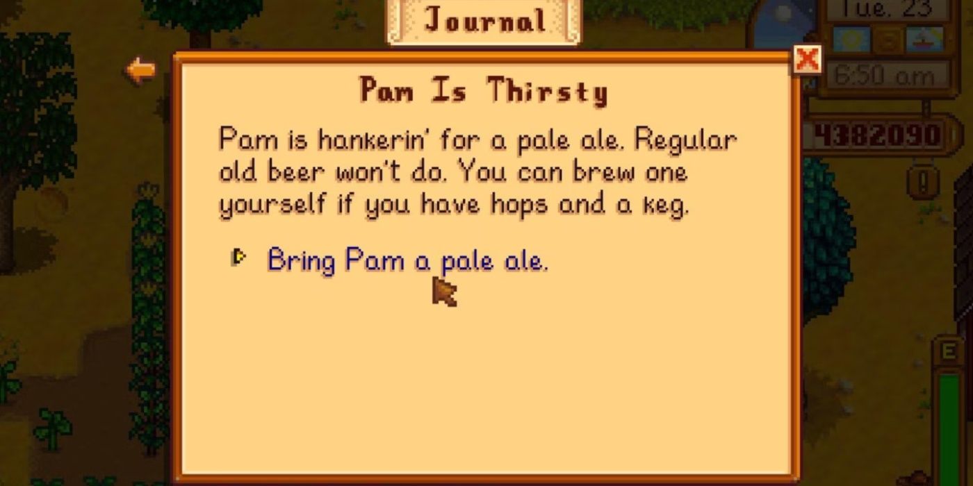 Stardew Valley questlog of the Pam Is Thirsty quest