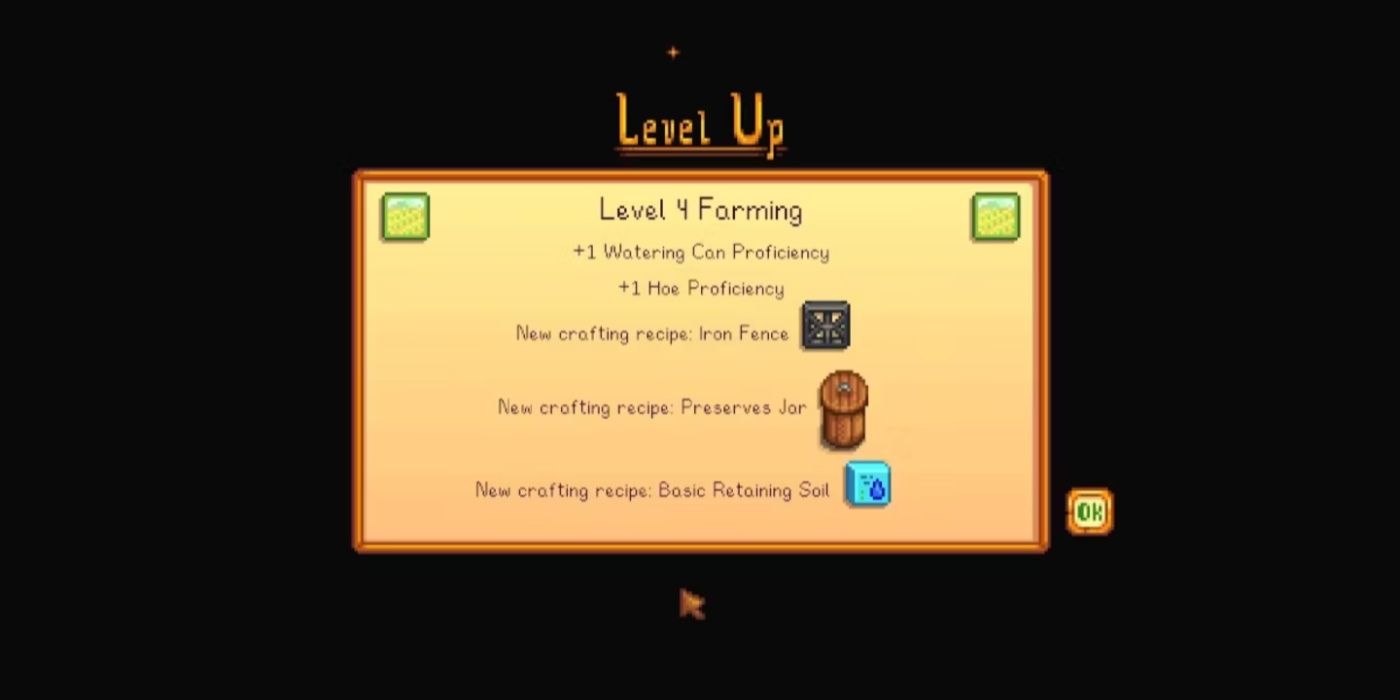The Level Up screen from Level 4 Farming in Stardew Valley.