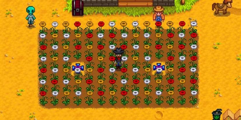 A screenshot of poppies growing in Stardew Valley.
