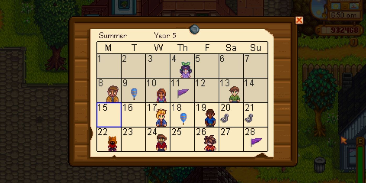 Stardew Valley calendar showing important events in summer