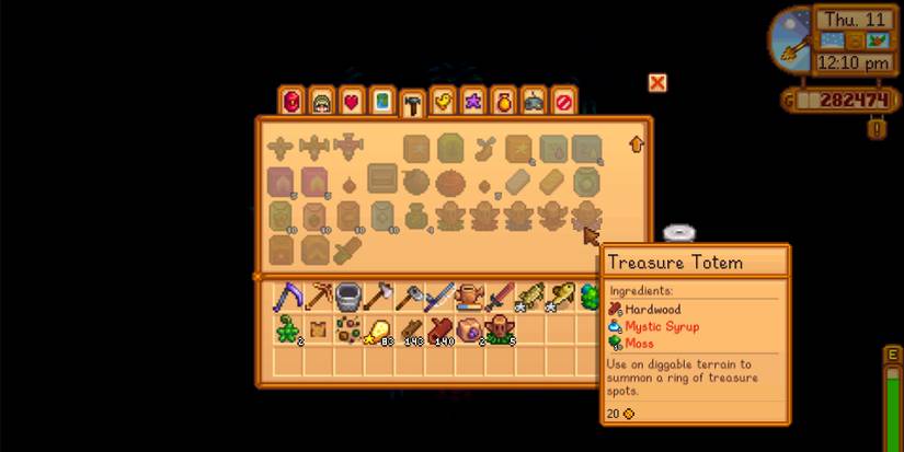Image of the required ingredients to make a Treasure Totem in Stardew Valley
