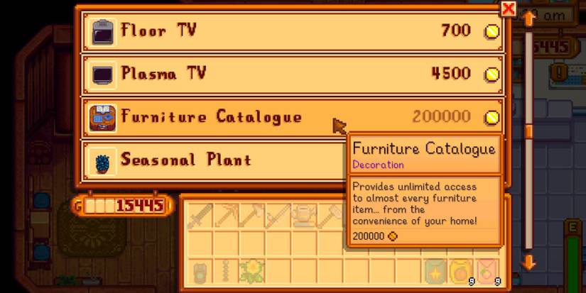 Furniture Catalogue in Stardew Valley