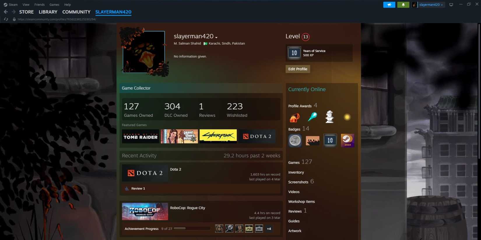 Steam edit Profile option choice