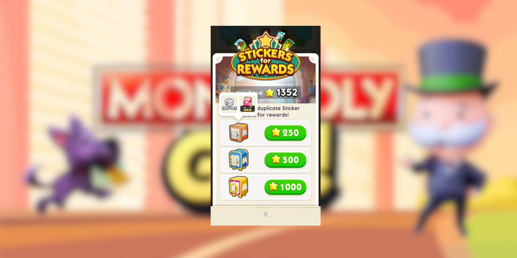 stickers for rewards monopoly go