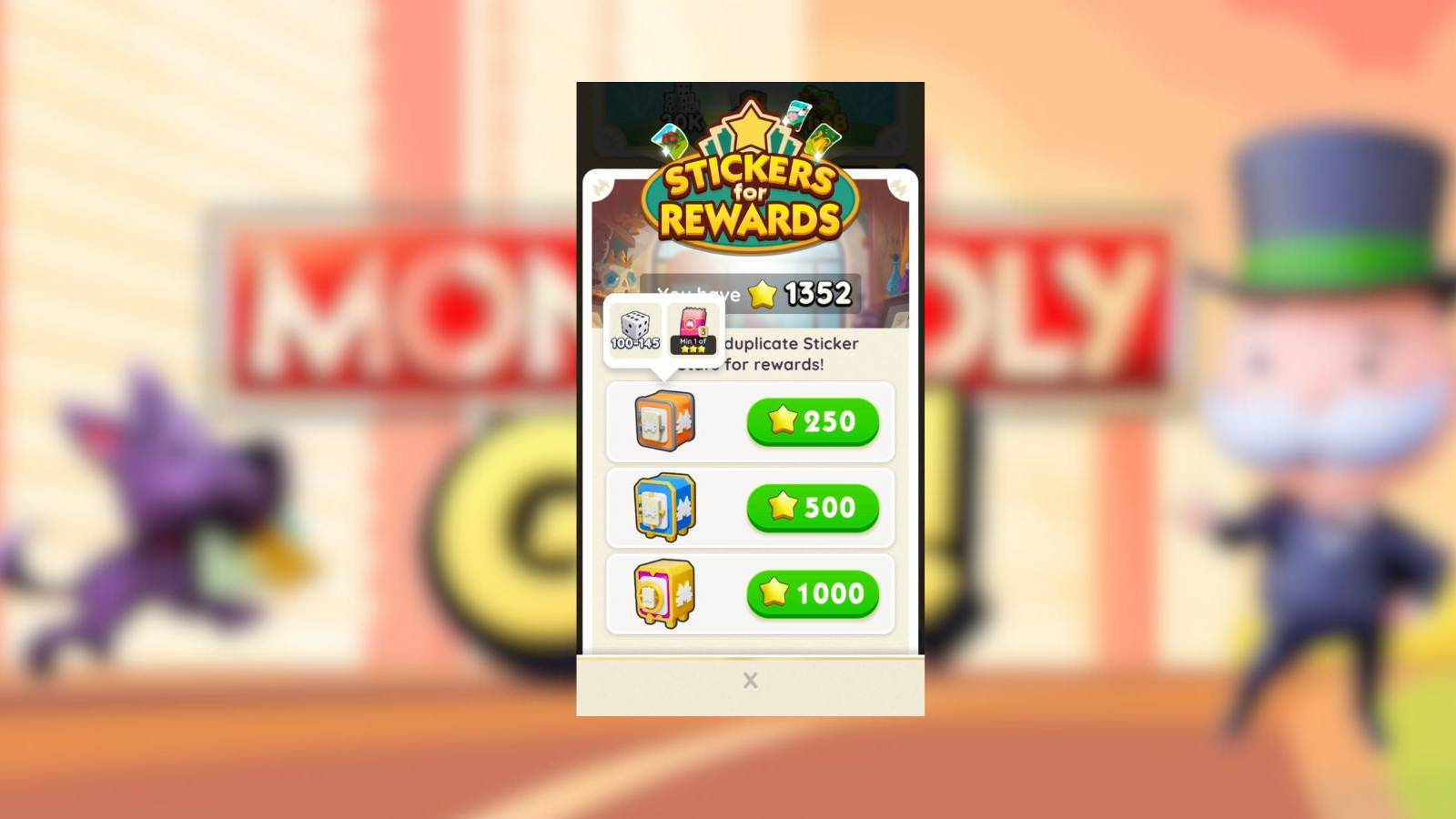 stickers for rewards monopoly go