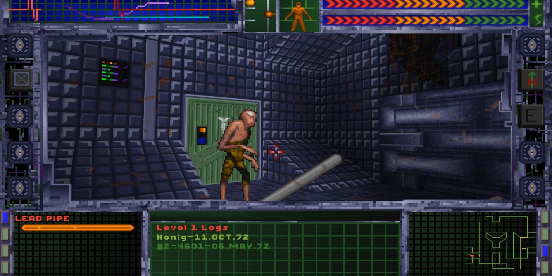 Fighting an enemy in System Shock: Enhanced Edition