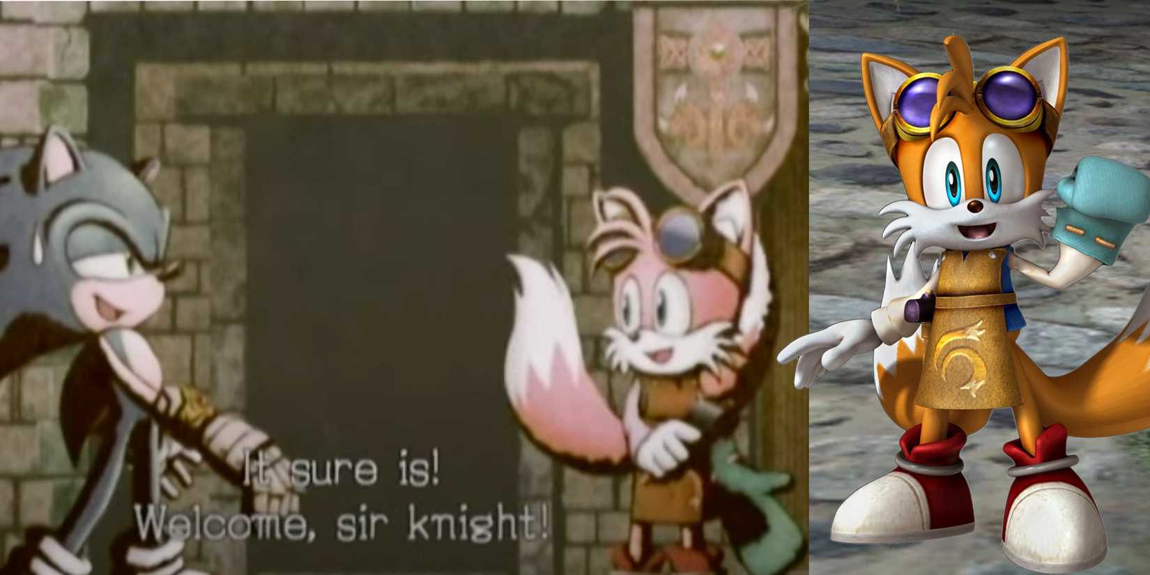 Tails as the blacksmith from Sonic and the Black Knight