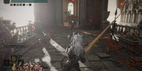 Tarnished facing Farum Beastman in Elden Ring