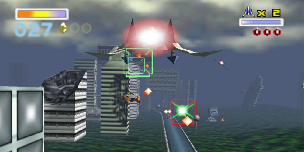 The first level of Star Fox 64.