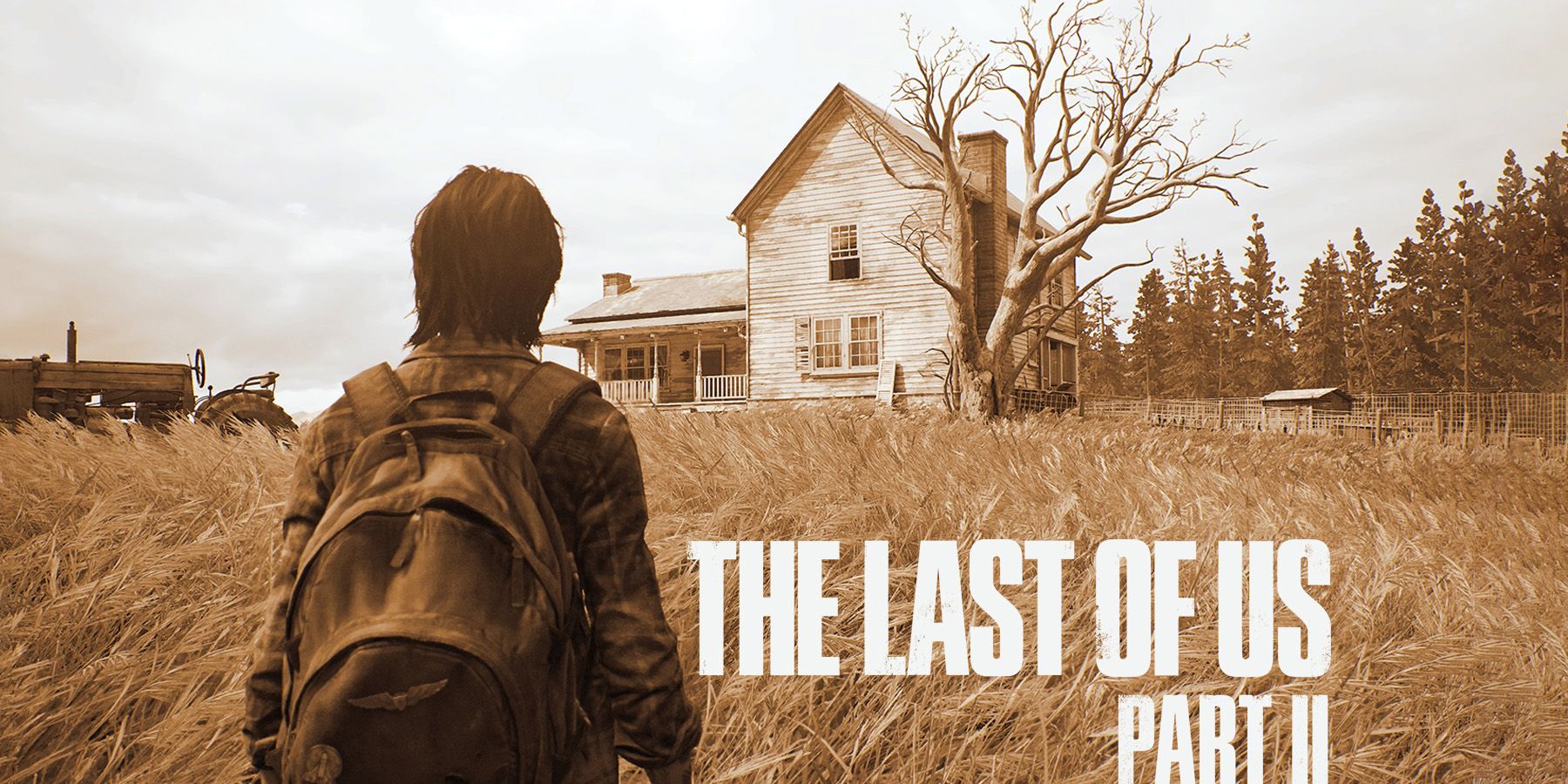 The Last of Us Part 2 farm exploration promo screenshot faded orange color filter with game logo