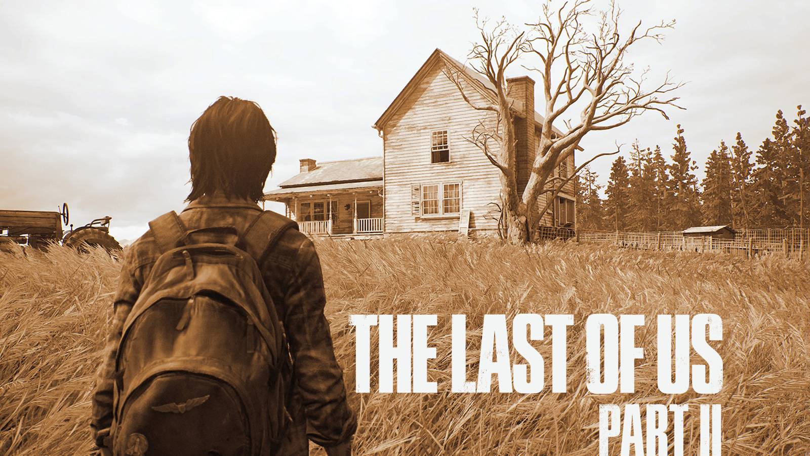 The Last of Us Part 2 farm exploration promo screenshot faded orange color filter with game logo