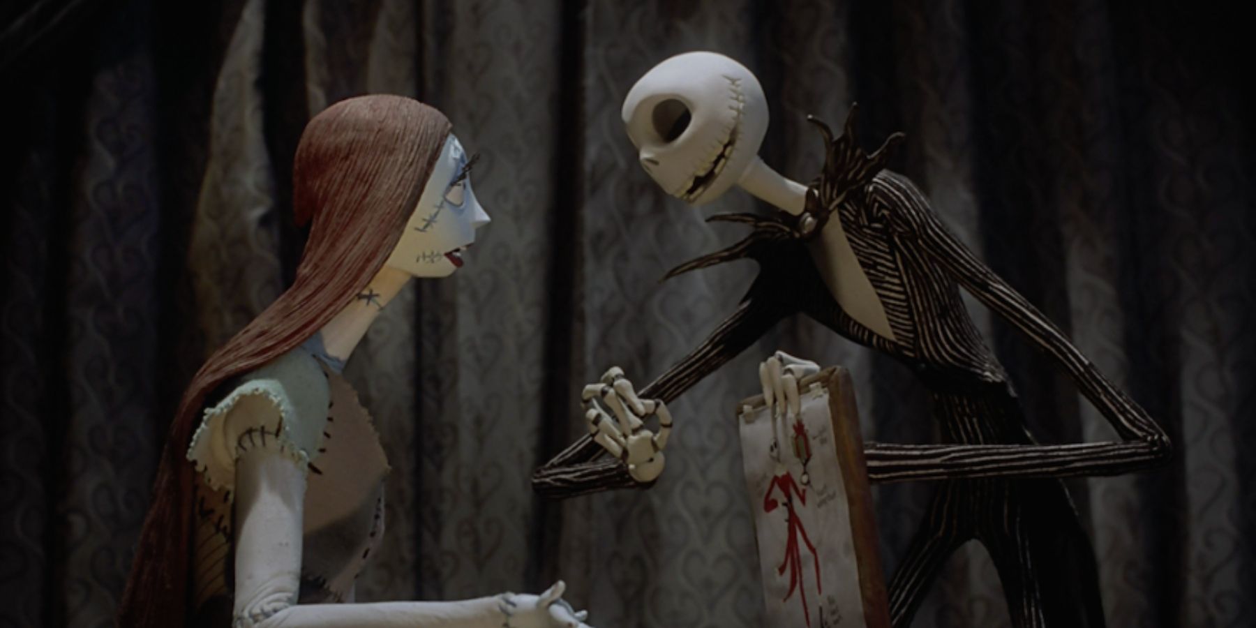 Sally and Jack Skellington in The Nightmare Before Christmas