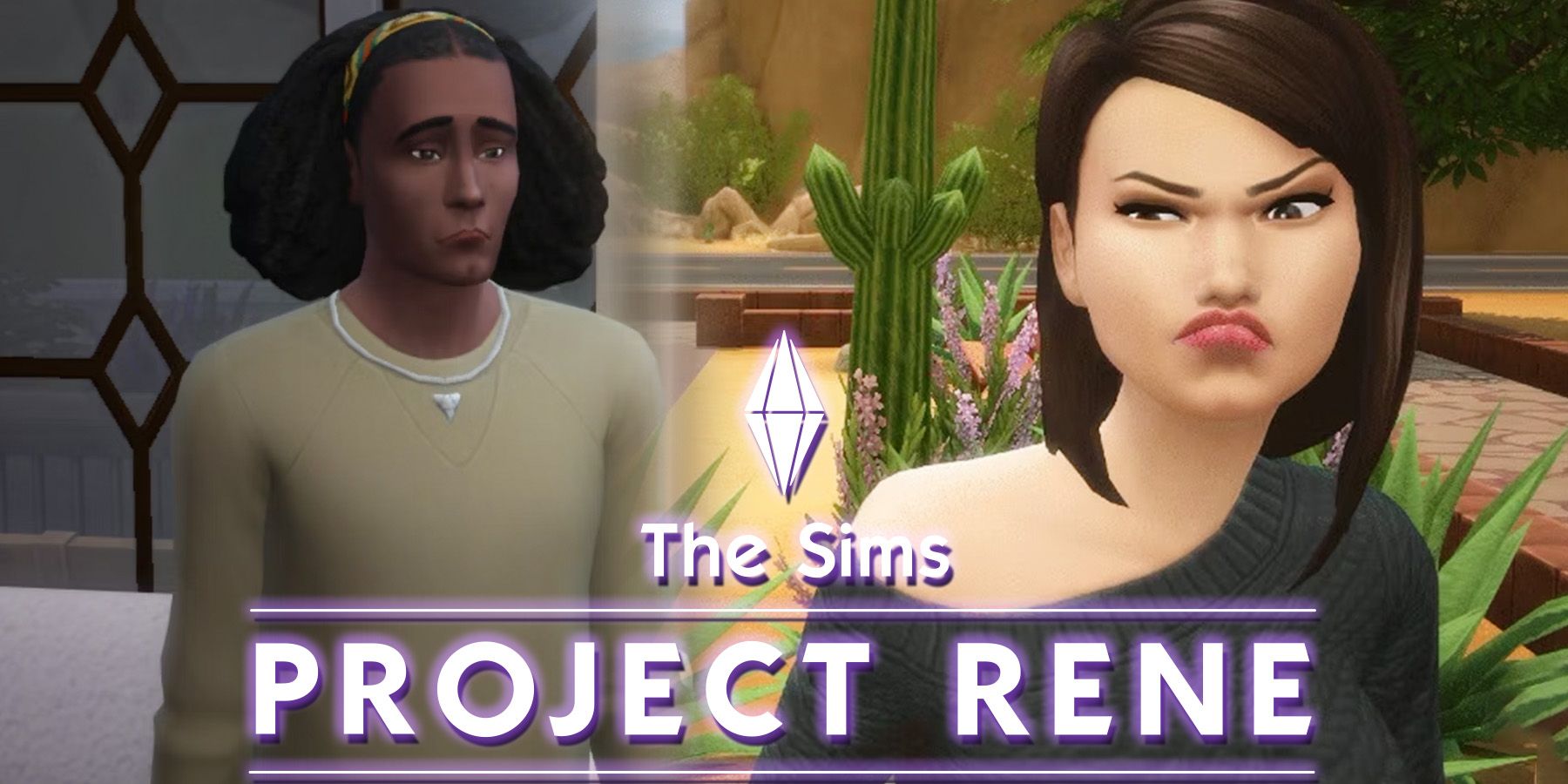 The Sims 5 Project Rene logo with sad and grumpy-looking sims